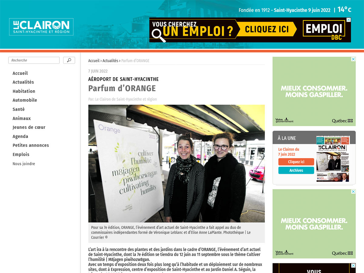 Article de presse journal Le Clairon - Parfum d’ORANGE